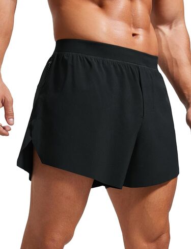 CRZ YOGA Mens Side Split Running Shorts 4'' - Quick Dry for Athletic Gym Workout with Zip Pocket and Brief Liner in Saudi Arabia