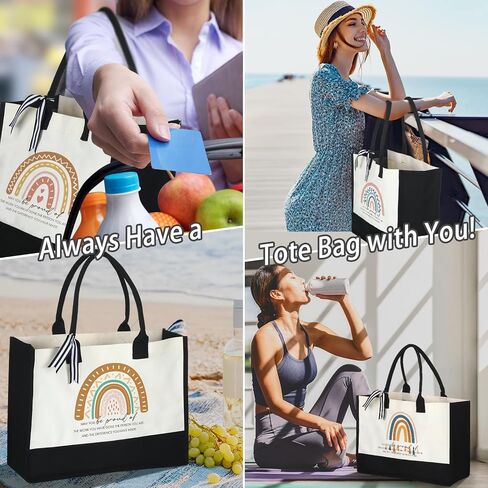 Sweetude 10 Pack Teacher Appreciation Gift Bulk Teachers Day Gifts Rainbow Canvas Tote Beach Bag for Women Holiday Christmas in Saudi Arabia