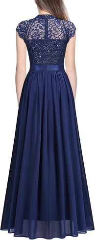 Miusol Women's Elegant Sequin Lace Contrast Chiffon Split Style Evening Party Maxi Dress in Kuwait