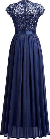 Miusol Women's Elegant Sequin Lace Contrast Chiffon Split Style Evening Party Maxi Dress in Kuwait