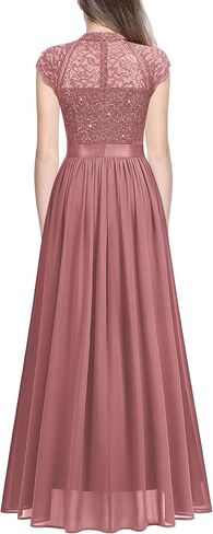 Miusol Women's Elegant Sequin Lace Contrast Chiffon Split Style Evening Party Maxi Dress in Kuwait