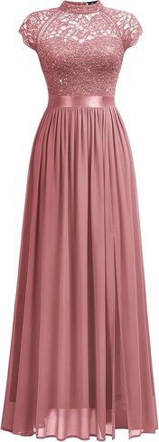 Miusol Women's Elegant Sequin Lace Contrast Chiffon Split Style Evening Party Maxi Dress in Kuwait