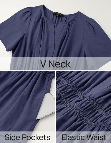 Zesica Women's Summer Dresses Midi Dresses 2025 Short Sleeve V الرقبة مرنة الخصر الأنيق بوهو فستان طويل مع جيب in Kuwait