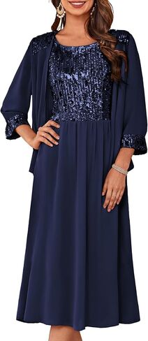 GRACE KARIN Wedding Guest Dress Mother of The Bride Dresses Two Piece Formal Sequin Dress with Jacket Tea Length 2025 in Kuwait