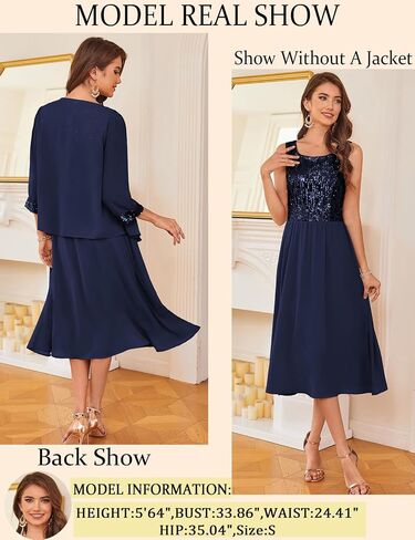GRACE KARIN Wedding Guest Dress Mother of The Bride Dresses Two Piece Formal Sequin Dress with Jacket Tea Length 2025 in Kuwait
