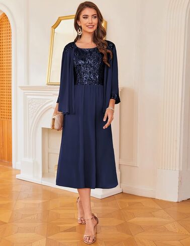 GRACE KARIN Wedding Guest Dress Mother of The Bride Dresses Two Piece Formal Sequin Dress with Jacket Tea Length 2025 in Kuwait
