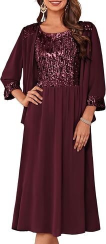 GRACE KARIN Wedding Guest Dress Mother of The Bride Dresses Two Piece Formal Sequin Dress with Jacket Tea Length 2025 in Kuwait