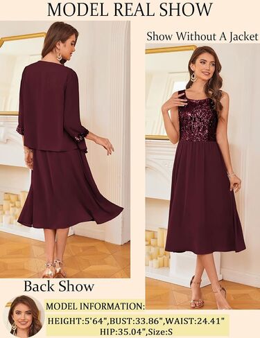 GRACE KARIN Wedding Guest Dress Mother of The Bride Dresses Two Piece Formal Sequin Dress with Jacket Tea Length 2025 in Kuwait