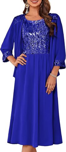 GRACE KARIN Wedding Guest Dress Mother of The Bride Dresses Two Piece Formal Sequin Dress with Jacket Tea Length 2025 in Kuwait
