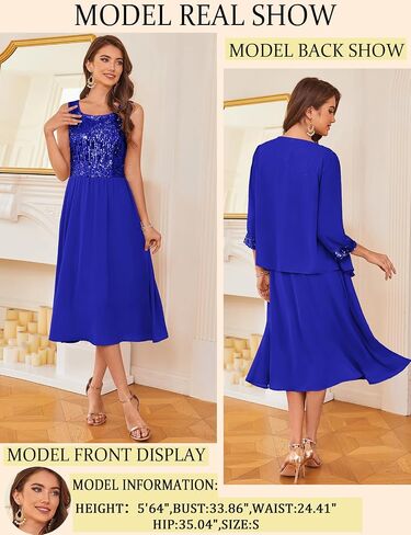 GRACE KARIN Wedding Guest Dress Mother of The Bride Dresses Two Piece Formal Sequin Dress with Jacket Tea Length 2025 in Kuwait