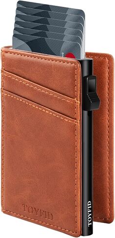 Minimalist Wallet for Men,Slim Wallet for Men,Pop Up Wallet, Slim Card Holder RFID Blocking, Leather Wallets with Money Pocket,Minimalist Card Case Up to 11 Credit Cards (Brown) in Saudi Arabia