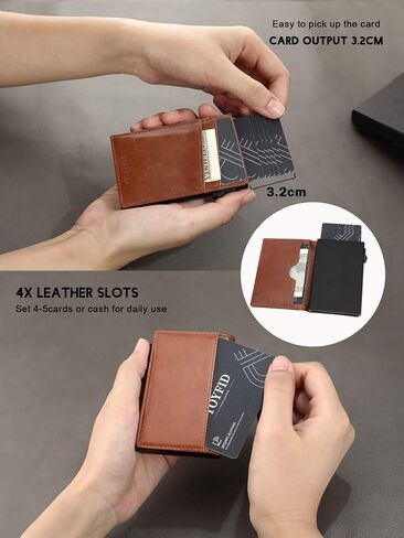 Minimalist Wallet for Men,Slim Wallet for Men,Pop Up Wallet, Slim Card Holder RFID Blocking, Leather Wallets with Money Pocket,Minimalist Card Case Up to 11 Credit Cards (Brown) in Saudi Arabia