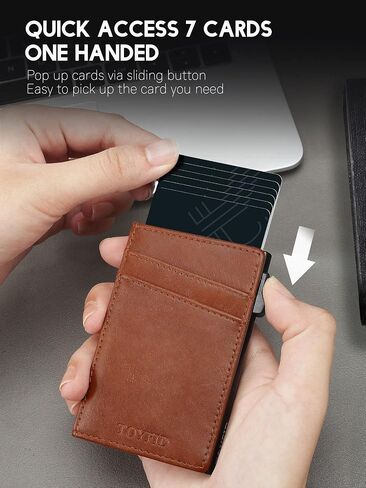 Minimalist Wallet for Men,Slim Wallet for Men,Pop Up Wallet, Slim Card Holder RFID Blocking, Leather Wallets with Money Pocket,Minimalist Card Case Up to 11 Credit Cards (Brown) in Saudi Arabia