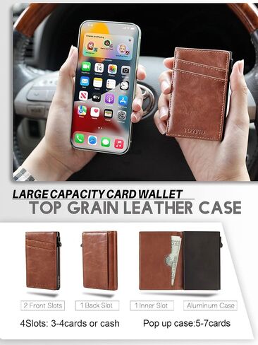 Minimalist Wallet for Men,Slim Wallet for Men,Pop Up Wallet, Slim Card Holder RFID Blocking, Leather Wallets with Money Pocket,Minimalist Card Case Up to 11 Credit Cards (Brown) in Saudi Arabia