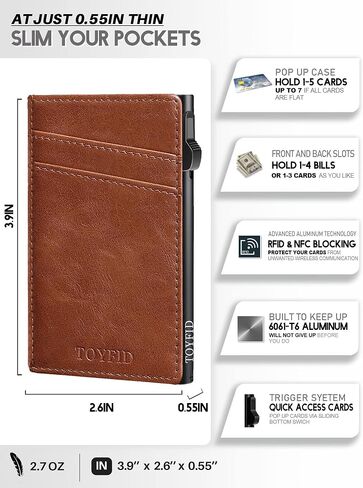 Minimalist Wallet for Men,Slim Wallet for Men,Pop Up Wallet, Slim Card Holder RFID Blocking, Leather Wallets with Money Pocket,Minimalist Card Case Up to 11 Credit Cards (Brown) in Saudi Arabia