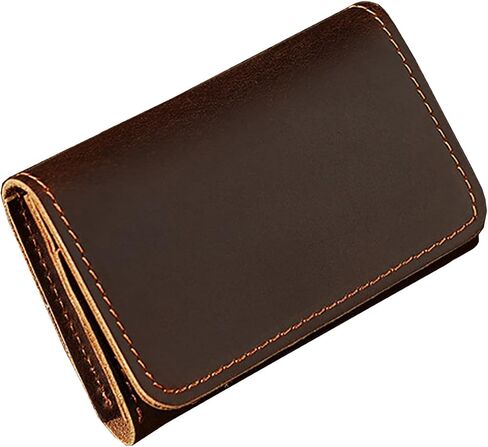 Handmade Leather Credit Card Holder Mini Front Pocket Cardholder Small Business Card Travel Wallets for Men Dark Coffee Color in Saudi Arabia