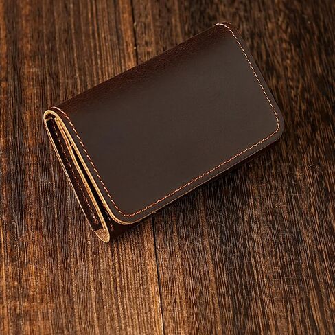 Handmade Leather Credit Card Holder Mini Front Pocket Cardholder Small Business Card Travel Wallets for Men Dark Coffee Color in Saudi Arabia