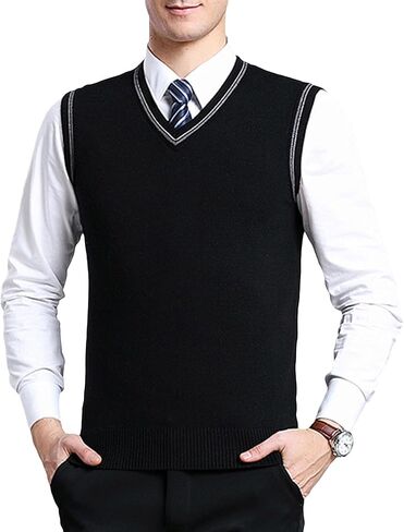 ZUEVI Men's Sweater Vests V-Neck Sleeveless Knitted Pullover Sweaters Relax Fit Classic Striped Vest Knitwear in Saudi Arabia