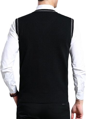 ZUEVI Men's Sweater Vests V-Neck Sleeveless Knitted Pullover Sweaters Relax Fit Classic Striped Vest Knitwear in Saudi Arabia