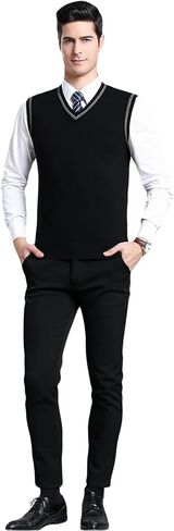 ZUEVI Men's Sweater Vests V-Neck Sleeveless Knitted Pullover Sweaters Relax Fit Classic Striped Vest Knitwear in Saudi Arabia
