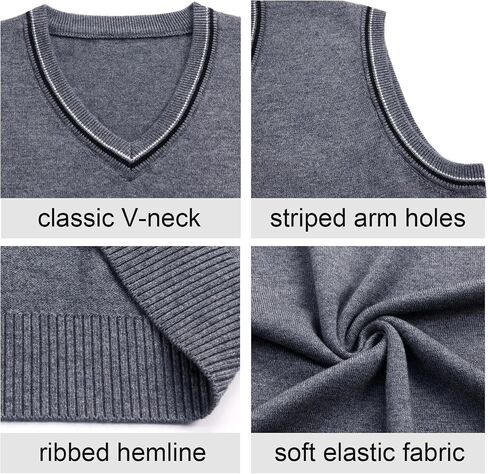 ZUEVI Men's Sweater Vests V-Neck Sleeveless Knitted Pullover Sweaters Relax Fit Classic Striped Vest Knitwear in Saudi Arabia