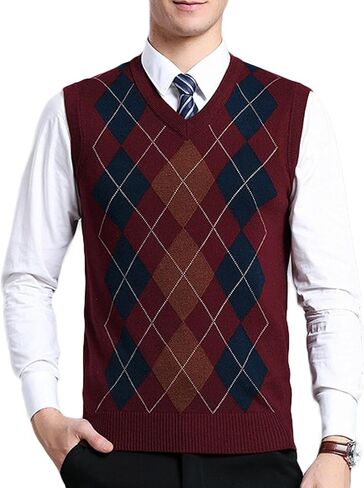 ZUEVI Men's Sweater Vests V-Neck Sleeveless Knitted Pullover Sweaters Relax Fit Classic Striped Vest Knitwear in Saudi Arabia