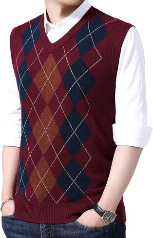 ZUEVI Men's Sweater Vests V-Neck Sleeveless Knitted Pullover Sweaters Relax Fit Classic Striped Vest Knitwear in Saudi Arabia