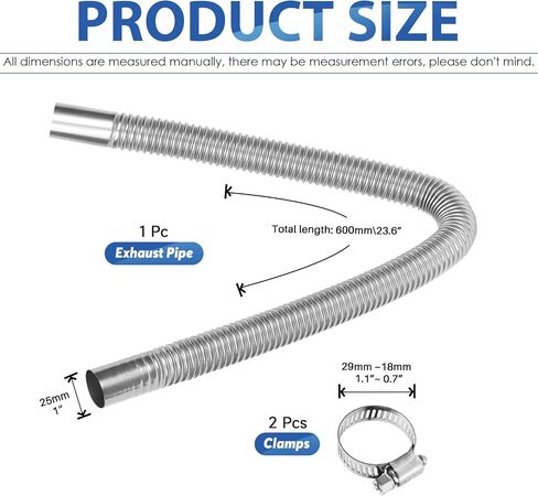 Glarks 3pcs مجموعة أنابيب العادم من الفولاذ المقاوم للصدأ ، تشمل 1pcs 1 23 بوصة 1in قطرت أنبوب العادم من الفولاذ المقاوم للصدأ ، 2pcs المشابك خرطوم ، خزان الوقود غاز غاز تنفيس الأنابيب المرنة العادم مرنة in Kuwait