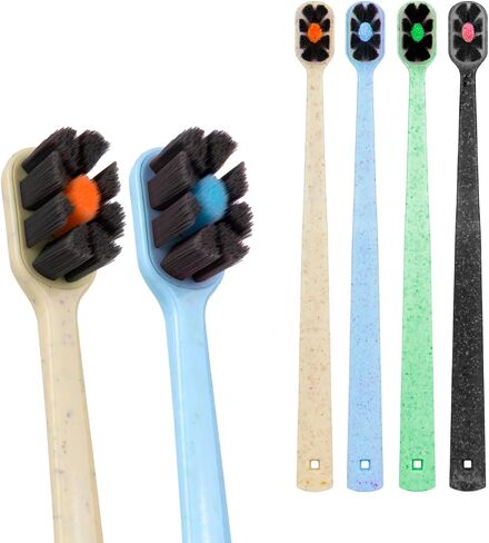 Lindo EcoCare Polishing Toothbrush - Charcoal Infused Bristles & Biodegradable Handle, for Sensitive Gums and Teeth, 12000+ Ultra Fine Charcoal Infused Bristles, Soft and Gentle, Pack of 4 in Saudi Arabia