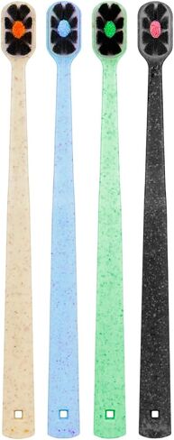 Lindo EcoCare Polishing Toothbrush - Charcoal Infused Bristles & Biodegradable Handle, for Sensitive Gums and Teeth, 12000+ Ultra Fine Charcoal Infused Bristles, Soft and Gentle, Pack of 4 in Saudi Arabia