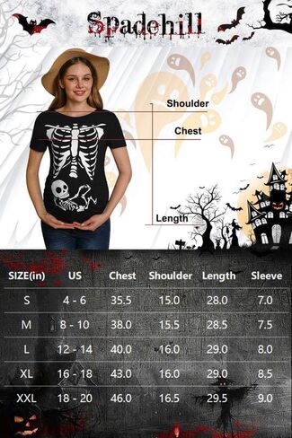 نساء هالوين الحمل غير الرسمي زي الأزياء الرسم القصيرة الأكمام قميص الأمومة الهيكل العظمي الأسود م in Kuwait