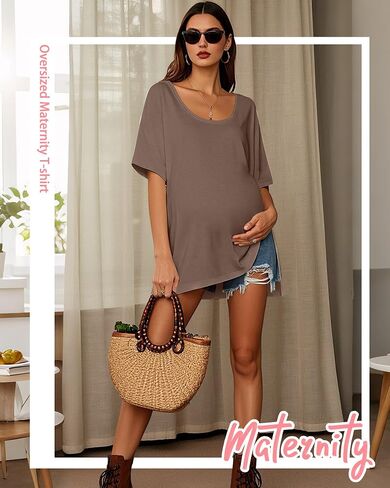 Riyiper 3 Pack Women's Maternity Shirts Dolman Sleeve 35% Cotton Side Split U Neck Pregnancy Tops Summer Casual Tunic Tees in Saudi Arabia