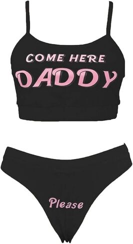 Women Sexy Lingerie Sets Come Here Daddy Tank Tops Panty Slutty Underwear Pajamas Set 2Pcs Bikini Bathing Suit in Saudi Arabia