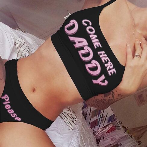 Women Sexy Lingerie Sets Come Here Daddy Tank Tops Panty Slutty Underwear Pajamas Set 2Pcs Bikini Bathing Suit in Saudi Arabia