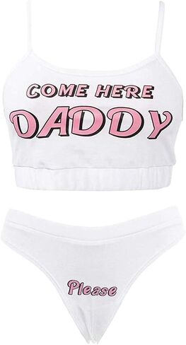 Women Sexy Lingerie Sets Come Here Daddy Tank Tops Panty Slutty Underwear Pajamas Set 2Pcs Bikini Bathing Suit in Saudi Arabia