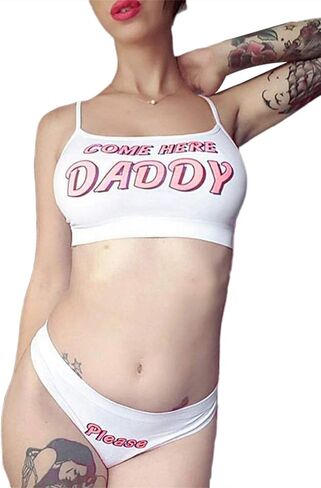 Women Sexy Lingerie Sets Come Here Daddy Tank Tops Panty Slutty Underwear Pajamas Set 2Pcs Bikini Bathing Suit in Saudi Arabia