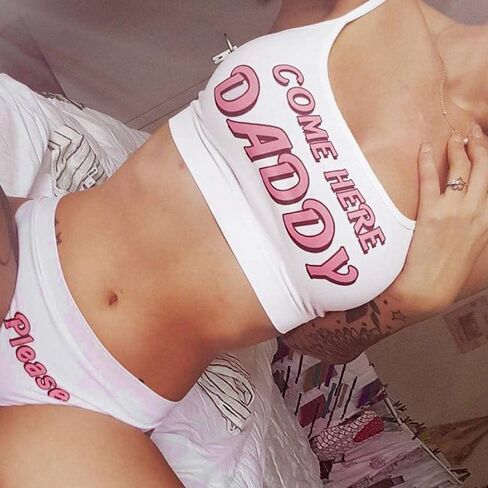 Women Sexy Lingerie Sets Come Here Daddy Tank Tops Panty Slutty Underwear Pajamas Set 2Pcs Bikini Bathing Suit in Saudi Arabia