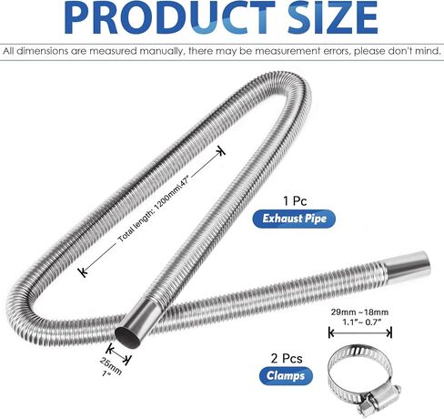 Glarks 3pcs مجموعة أنابيب العادم من الفولاذ المقاوم للصدأ ، تشمل 1pcs 1 23 بوصة 1in قطرت أنبوب العادم من الفولاذ المقاوم للصدأ ، 2pcs المشابك خرطوم ، خزان الوقود غاز غاز تنفيس الأنابيب المرنة العادم مرنة in Kuwait