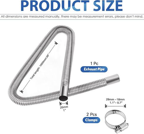 Glarks 3pcs مجموعة أنابيب العادم من الفولاذ المقاوم للصدأ ، تشمل 1pcs 1 23 بوصة 1in قطرت أنبوب العادم من الفولاذ المقاوم للصدأ ، 2pcs المشابك خرطوم ، خزان الوقود غاز غاز تنفيس الأنابيب المرنة العادم مرنة in Kuwait