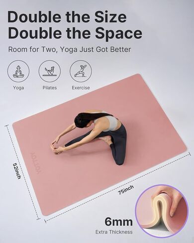 YOTTOY Large Yoga Mat (75 * 52 * 1/2inch),Extra Wide TPE Exercise Mat,Non-Slip Workout Mat for Pilates, Fitness, Barefoot, Home Gym Studio with Strap and Towel in Kuwait