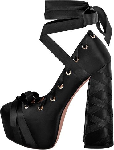 Platform Heels Chunky Bow Ribbon Pumps in Kuwait