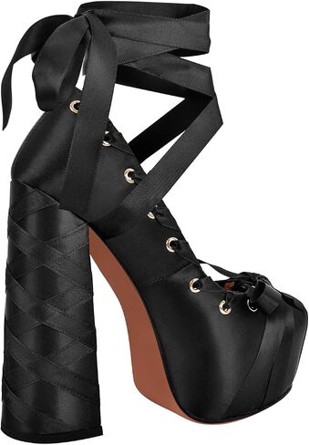 Platform Heels Chunky Bow Ribbon Pumps in Kuwait