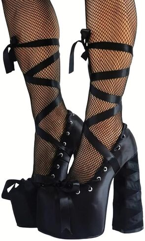 Platform Heels Chunky Bow Ribbon Pumps in Kuwait