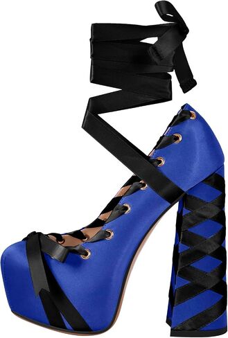 Platform Heels Chunky Bow Ribbon Pumps in Kuwait
