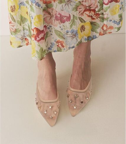 Women Kitten Heel Mules Crystal Flower Decor Mesh Pointed Toe Low Heel Casual Pumps in Saudi Arabia