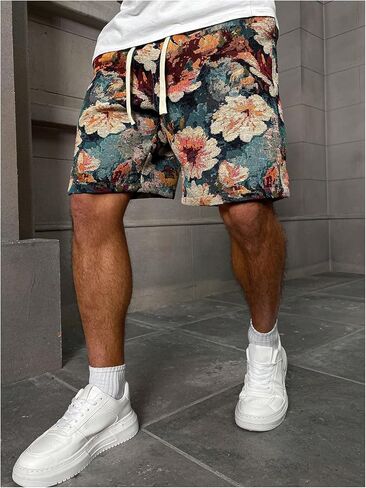 GORGLITTER Men's Floral Rave Shorts Drawstring Waist Summer Shorts with Pockets in Kuwait