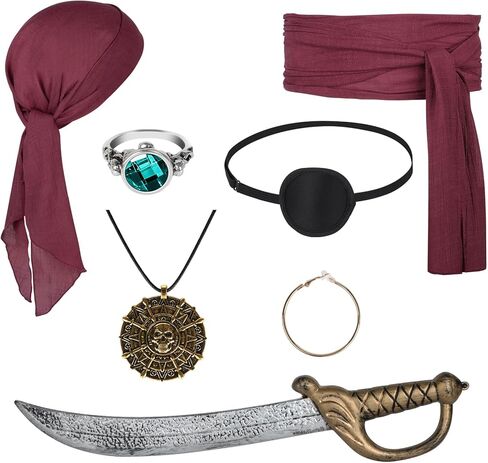 7 PCS Pirate Costume Accessories Women Men ، Captain Pirate Accessories Set ، Halloween Party Cosplay in Kuwait