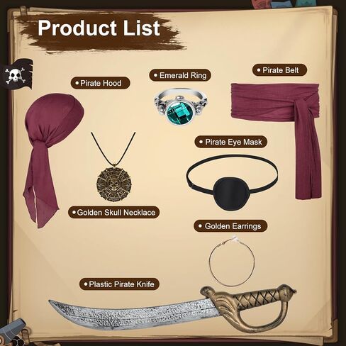 7 PCS Pirate Costume Accessories Women Men ، Captain Pirate Accessories Set ، Halloween Party Cosplay in Kuwait