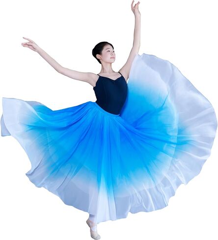 لون متدرج للسيدات شيفون رقص غنائي تنورة طويلة الأرجوحة تظليل التفاف التنانير لأداء الباليه الحديث in Kuwait