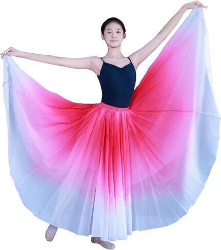 Women's Gradient Color Chiffon Lyrical Dance Skirt Long Swing Sheer Wrap Skirts for Modern Ballet Performance in Kuwait